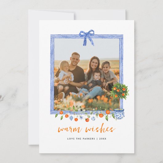 Kerstmis Citrus Botanische Bloemen | Vakantie foto Feestdagenkaart (Voorkant)