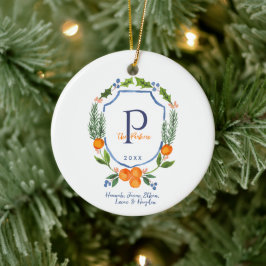 Kerstmis Citrus Botanische Bloemen | Vakantie foto Keramisch Ornament