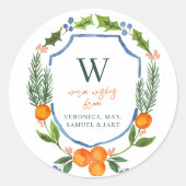 Kerstmis Citrus Botanische Bloemen | Vakantie Ronde Sticker (Voorkant)