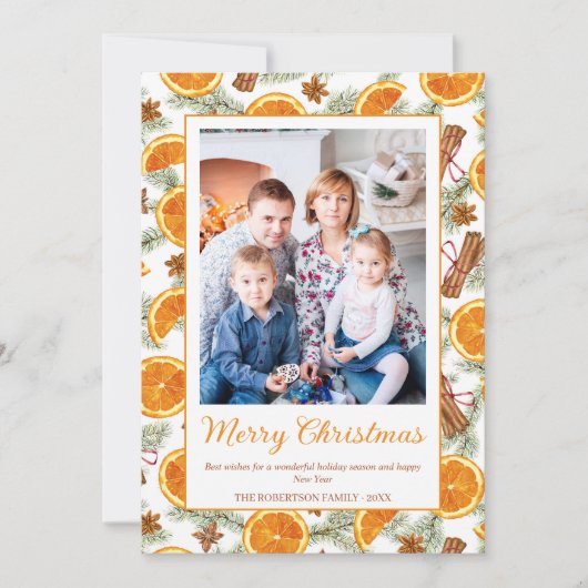 Kerstmis Citrus Spice Winter groen Foto Feestdagenkaart (Voorkant)