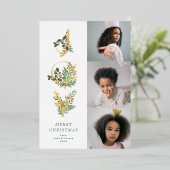 Kerstmis Classic Mint Botanical JOY Collage Foto Folie Feestdagenkaart (Staand Voorkant)