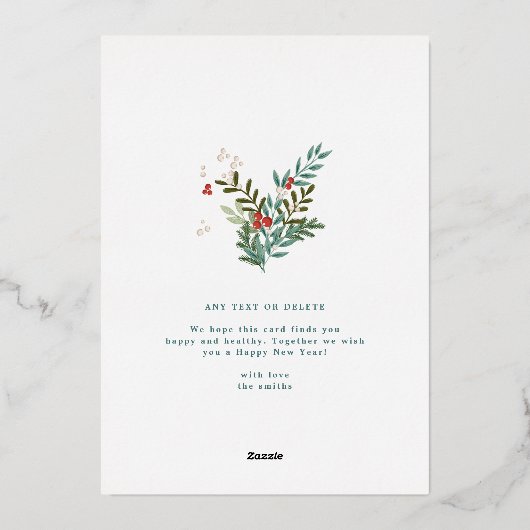 Kerstmis Classic Mint Botanical JOY Collage Foto Folie Feestdagenkaart (Achterkant)