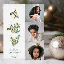 Kerstmis Classic Mint Botanical JOY Collage Foto Folie Feestdagenkaart