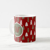 Kerstmis Classic Trees Custom Monogram en Naam Koffiemok (Voorkant links)