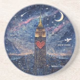 Kerstmis Coaster van NYC naar Seattle Zandsteen Onderzetter