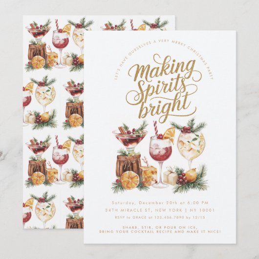 Kerstmis Cocktail Party Making Spirits Bright Kaart (Voorkant / Achterkant)