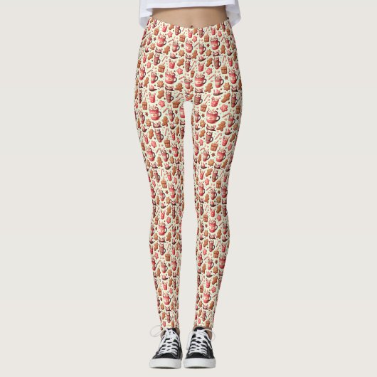 Kerstmis Cocoa en Gemberkoek Patroon Leggings (Voorkant)