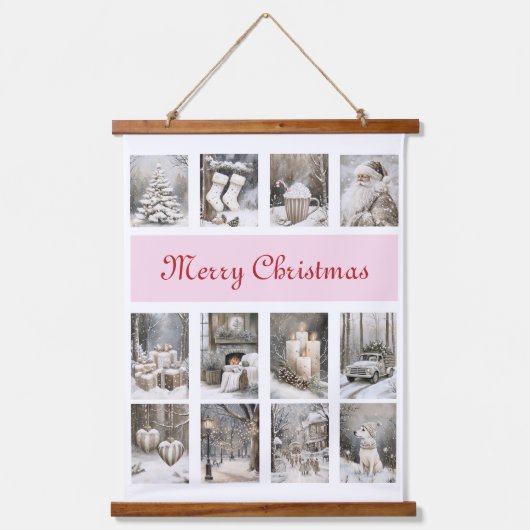 Kerstmis Collage Vakantietaferelen Hangend Wandkleed (Voorkant)