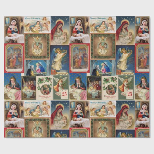 Kerstmis Collage van Antiek Briefkaarten Jesus Ang Cadeaupapier (Vlak)