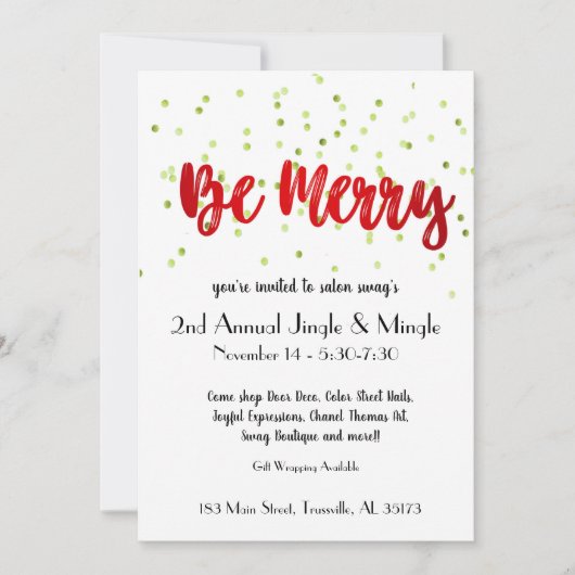 Kerstmis Confetti Jingle en Mingle Invitation Kaart (Voorkant)