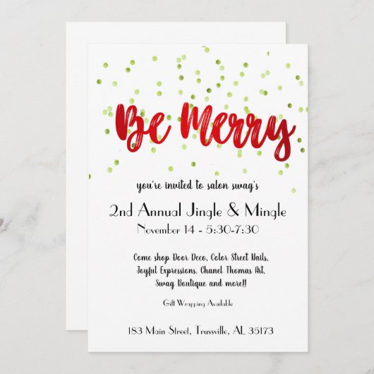 Kerstmis Confetti Jingle en Mingle Invitation Kaart (Voorkant / Achterkant)