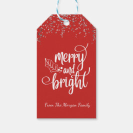 Kerstmis, Confetti, Rood, Merry en Helder Cadeaulabel