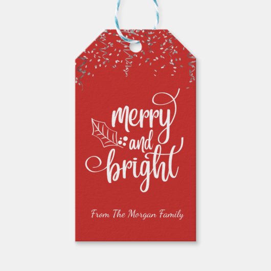 Kerstmis, Confetti, Rood, Merry en Helder Cadeaulabel (Voorkant)