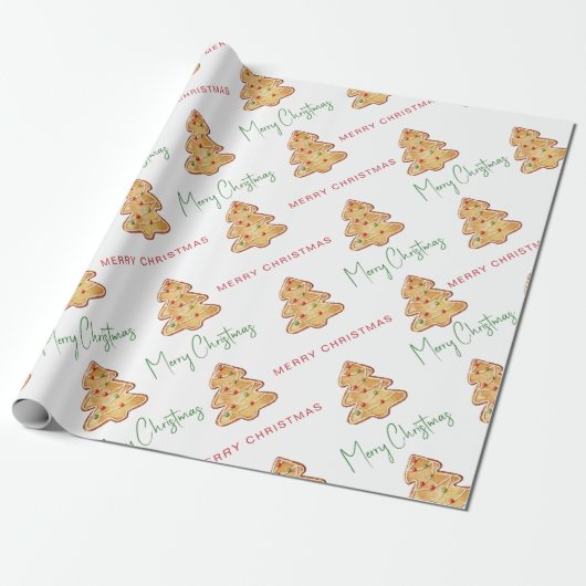 Kerstmis Cookie Patroon Script Cadeaupapier (Uitgerold)