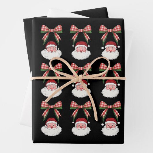 Kerstmis Coquette Bow Santa  Xmas Retro Inpakpapier Vel (In situ)