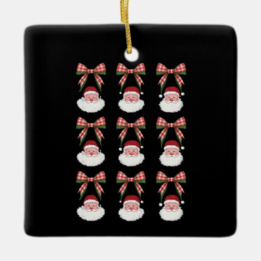 Kerstmis Coquette Bow Santa  Xmas Retro Keramisch Ornament (Voorkant)