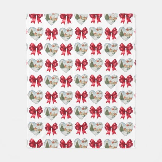 Kerstmis Coquette Hart en Strikken Patroon Fleece Deken (Voorkant)