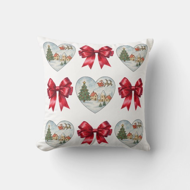 Kerstmis Coquette Hart en Strikken Patroon Kussen (Voorkant)