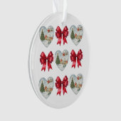 Kerstmis Coquette Hart en Strikken Patroon Ornament (voorkant)
