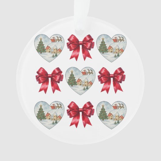Kerstmis Coquette Hart en Strikken Patroon Ornament (voorkant)