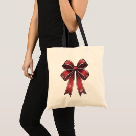 Kerstmis Coquette Rode Strik Met Sneeuwvlokken Tote Bag