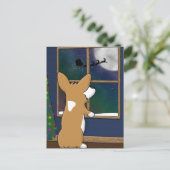 Kerstmis Corgi bij Venster Feestdagenkaart (Staand voorkant)