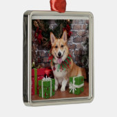 Kerstmis - Corgi - Cal Metalen Ornament (Rechts)