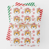 Kerstmis Corgi Dog en Stripes Inpakpapier Vel (In situ)