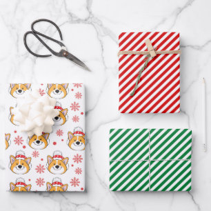 Kerstmis Corgi Dog en Stripes Inpakpapier Vel