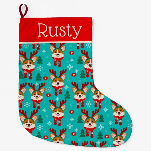 Kerstmis Corgi Dog Stocking Grote Kerstsok (Voorkant)