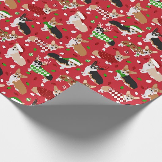 Kerstmis Corgi Dogs Cadeaupapier (Hoek)