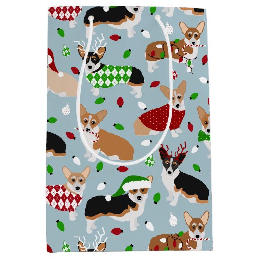 Kerstmis Corgi Dogs Medium Gift Bag Cadeauzakje (Voorkant)
