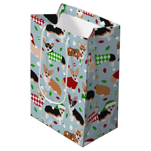 Kerstmis Corgi Dogs Medium Gift Bag Medium Cadeauzakje (Voorkant Gekanteld)