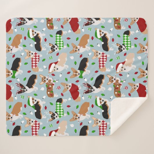 Kerstmis Corgi Dogs Sherpa Deken (Voorkant (horizontaal))