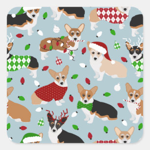 Kerstmis Corgi Dogs Vierkante Sticker