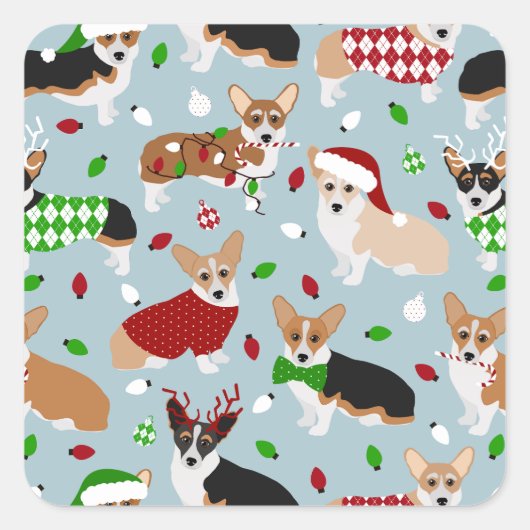 Kerstmis Corgi Dogs Vierkante Sticker (Voorkant)