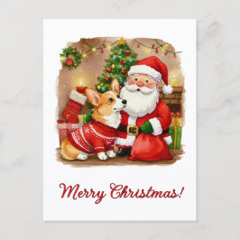 Kerstmis Corgi en Kerstman Ansichtkaart Briefkaart