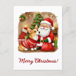 Kerstmis Corgi en Kerstman Ansichtkaart Briefkaart