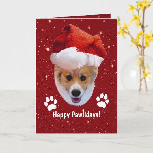 Kerstmis Corgi Gelukkige Pawlidays Kaart (Gele Bloem)