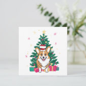 Kerstmis Corgi Hond en Kerstboom Feestdagenkaart (Staand voorkant)