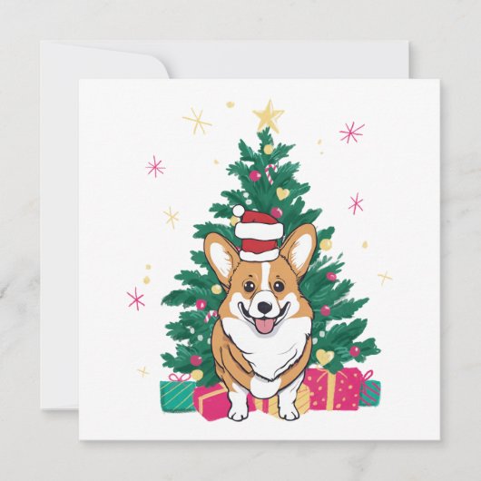 Kerstmis Corgi Hond en Kerstboom Feestdagenkaart (Voorkant)