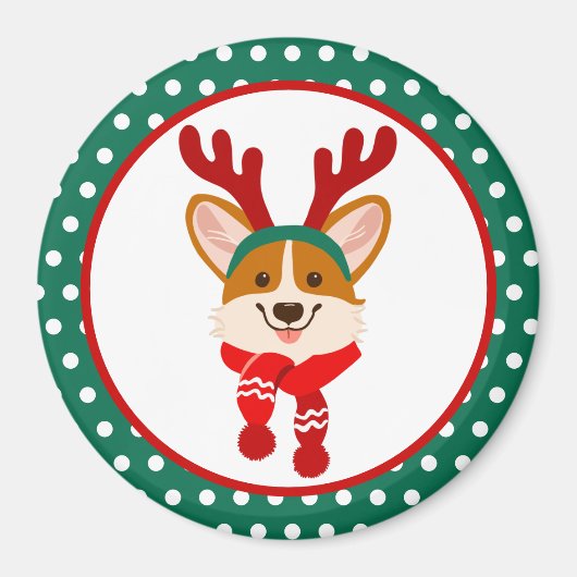 Kerstmis Corgi Hond Magneet (Voorkant)