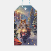 Kerstmis Corgi Hond op Motorfiets Cadeaulabel (Achterkant)