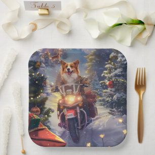 Kerstmis Corgi-hond rijdt op motorfiets Papieren Bordje
