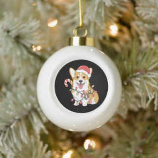 Kerstmis Corgi Hond Sinterklaas Hoed Lichten Suike Keramische Bal Ornament