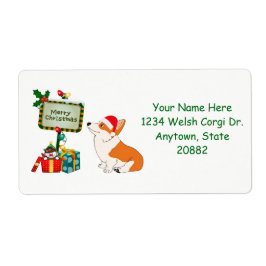 Kerstmis Corgi met teken Etiket