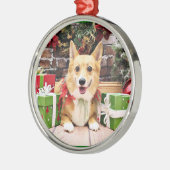 Kerstmis - Corgi - Pancake Metalen Ornament (Links)