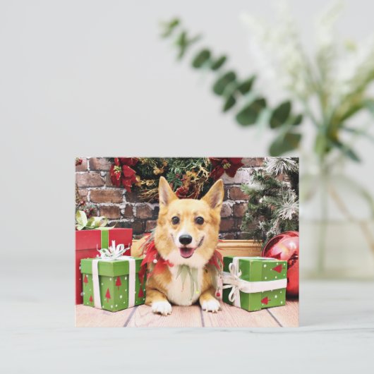 Kerstmis - Corgi - Pannekoek Feestdagenkaart (Staand voorkant)