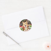 Kerstmis - Corgi - Pannenkoek Ronde Sticker (Envelop)