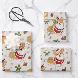 Kerstmis Corgi Schattige Kerst Hond in Kerstmuts Inpakpapier Vel